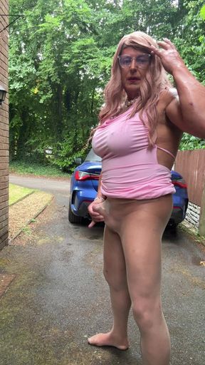 Sexy Crossdresser Kellycd2022 in Pink Dress and Seamless Pantyhose