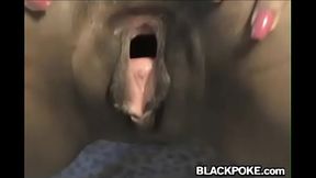 Pussy gape ebony squirts using her toys