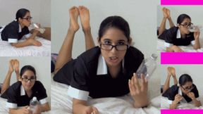 Maid eRica finds your cum bottle under the bed, drinks it, and then threatens to report you for being such a pervert