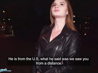 Public Agent Night time Oral Job in the Forest with Redhead