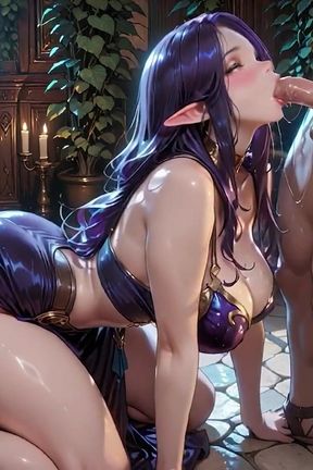 Fantasy Castle Purple Elf Goddess Blowjob Footjob to Doggy Massive Creamy Cum Finish