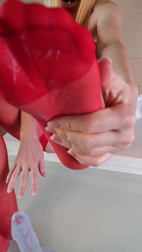 Marin Kitagawa Cosplaying Jacking off a Massive Transparent Cock with Her Feet