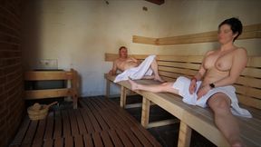 Really Risky and Fast Fucking in a Sauna, Squirting in the Mouth of Dada Deville
