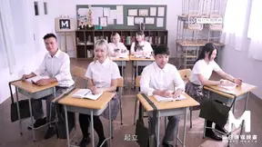 Tattooed model eats teen Asian pussy in a sex group
