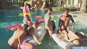 Pool party orgy with transgender individuals and men