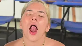 Girl-on-girl action with spit and tongue play