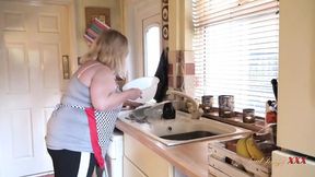 Massive natural breasted BBW wife sucks cock in kitchen POV