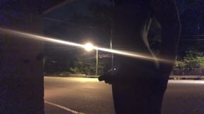 Tranny flashin herk off caught at bus stop public cumshot