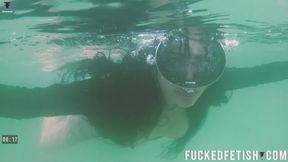 Free Diving Fins Under Open Sea Sexy Latina Goddess