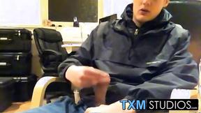 ”Tyler squirting a load in front of the camera in the office”