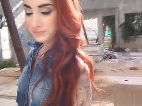 Tattooed redhead assfucked outdoors by bf