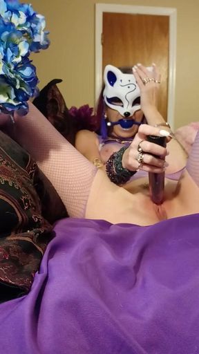 Purple fishnet gagged foxgirl