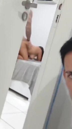 My husband's friend came home, caught us having sex in the bedroom and then sat me hidden while the cuckold was in the&hellip;   Clip 1