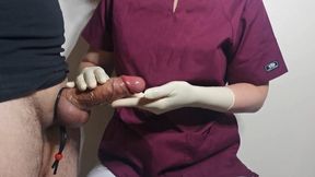Nurse Vi white surgical gloves handjob