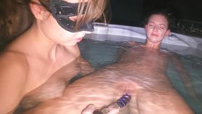 Masked Babe Dildos Pussy in Jacuzzi then Nude in Snow
