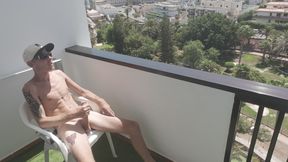 Stroking My Big Dick Outside on the Balcony Moaning for My Baby Girl to Suck Me