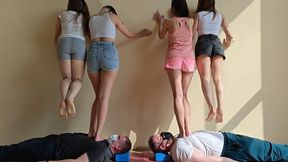 Multitrampling contest #80 (Part 1): barefoot trampling & high jumping & double head crushing & socks dancing on men