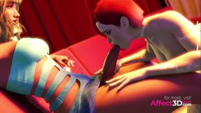 3D Animated Futanari babe gives huge cumshot to her gf in a bar