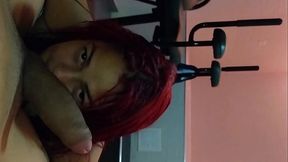 wife dancing and seducing virgin boy with a sexy micro thong and sucking his cock hard before he cums inside her