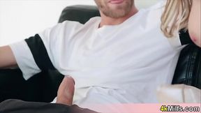 Busty blonde MILF teacher gives POV blowjob and rides cock