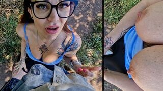 Milf with big tits sucks an unknown guy at the public park and she receives a huge facial - ENG SUB