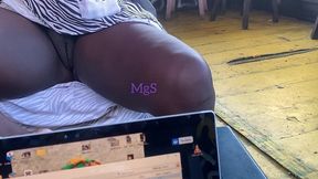 slutty african whore goes public flashing in a hood bar