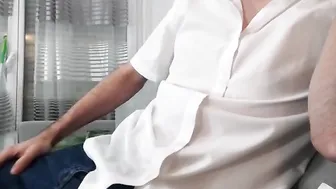 French twink tells phone sex story while stroking his big uncut cock