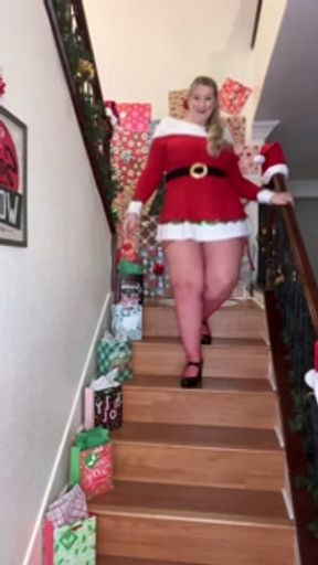 Thick &amp; Curvy Milf walks upstairs in Thigh Highs with big ass