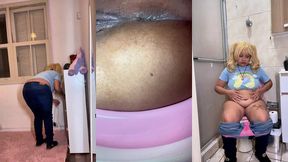 chubby girl desperate farting and messy toilet pov