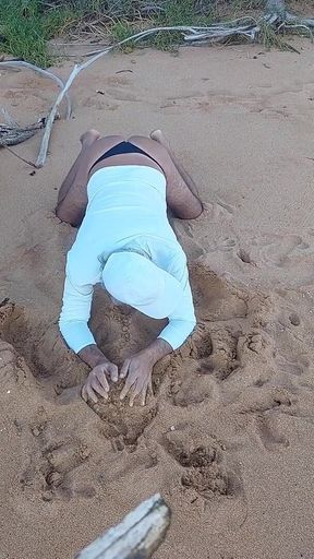 Ladysilva on the Beach in Panties Showing off Her Sexy Ass