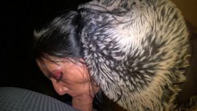 Midnight Blowjob in Stockings & Shearling Coat - Public Tease 295