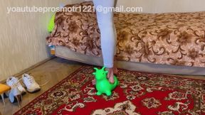 Nastya steps on an inflatable donkey, sits on it with all her weight, bounces her butt, and then crushes it with her high heels until it bursts. crush fetish and foot fetish + high heels and dirty sneakers and barefoot