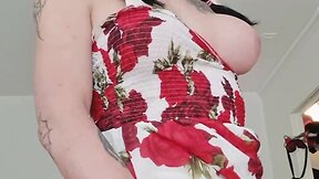 Open your mouth and im cumming - red sexy summerdress wank