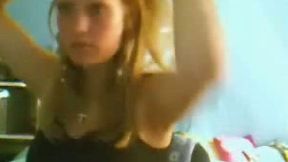 My adorable ginger gf flashes her big natural tits on webcam