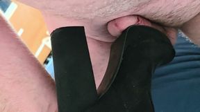 Challenging romance with black suede overknee GoGo boots 36