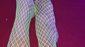 Melove in Sexy green fishnet with red nail polish laying on the pool table