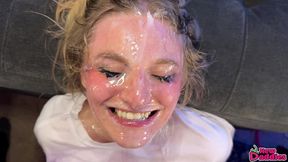 blonde girl s face fucked, trachea ruined forever, thick facial