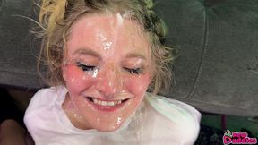 blonde girl s face fucked, trachea ruined forever, thick facial