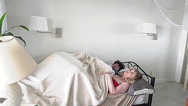 Stepmom shares a single hotel room bed with stepson