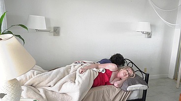 Stepmom shares a single hotel room bed with stepson