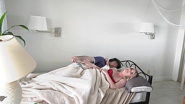 Stepmom shares a single hotel room bed with stepson