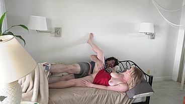 Stepmom shares a single hotel room bed with stepson