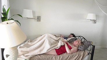 Stepmom shares a single hotel room bed with stepson