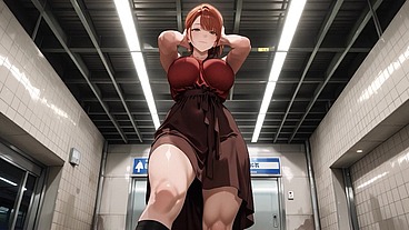 Redhead Anime Babe Gets Pounded Doggy in Subway & Begs for More