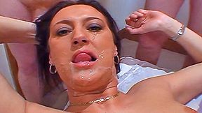 Mature Jo feeds on man cum