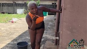 Ebony Slut Queen sucks huge schlong and gets doggystyle fucked