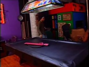 Fat assed black beauty sucks stud's dick then gets banged on the pool table
