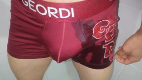 Desperate pissing in underwear close-up full flood gay twink bragas solo