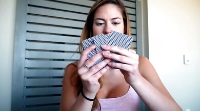 MILF Ashley Alban teases with a slow strip poker game and deep toy fucking