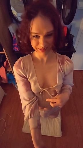 Adorable Trap Strips, Sucks and Get's Her Ass Filled with Daddy's Cum - Fat Ass Tgirl Anal Creampie